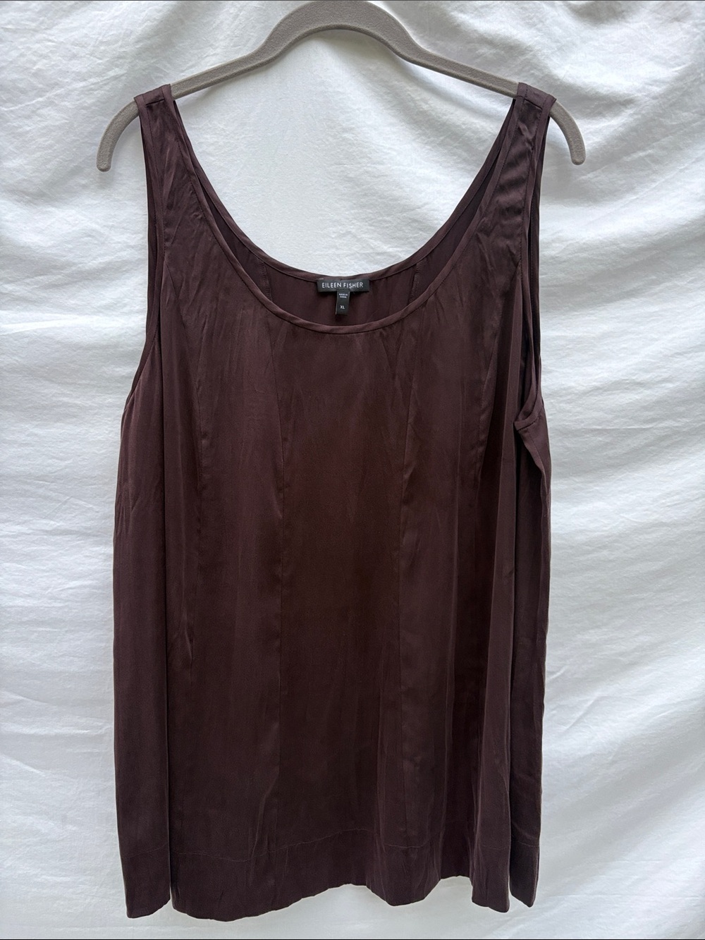 Eileen Fisher Deep Brown Silk Scoop Neck Tank